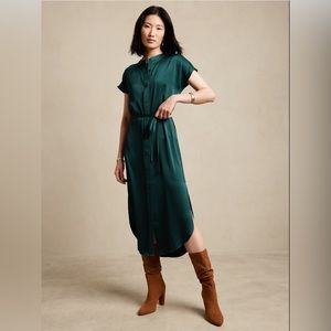 Satin Maxi Shirtdress Banana Republic in Luxury Teal Petite M Medium MP